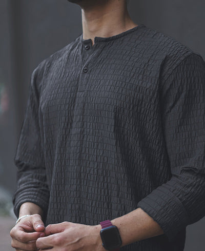 Dark Grey Structured Kurta Style Full Sleeves Shirt