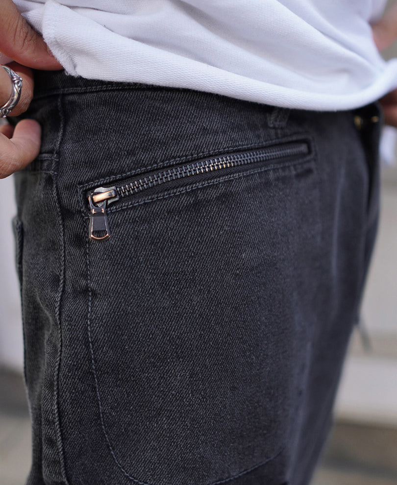 Black Denim Cargo Pocket Baggy Fit Jeans