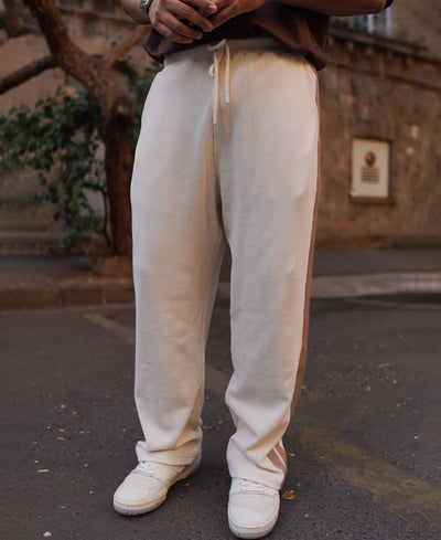 Cream and Beige Striped Baggy Fit Track Pant