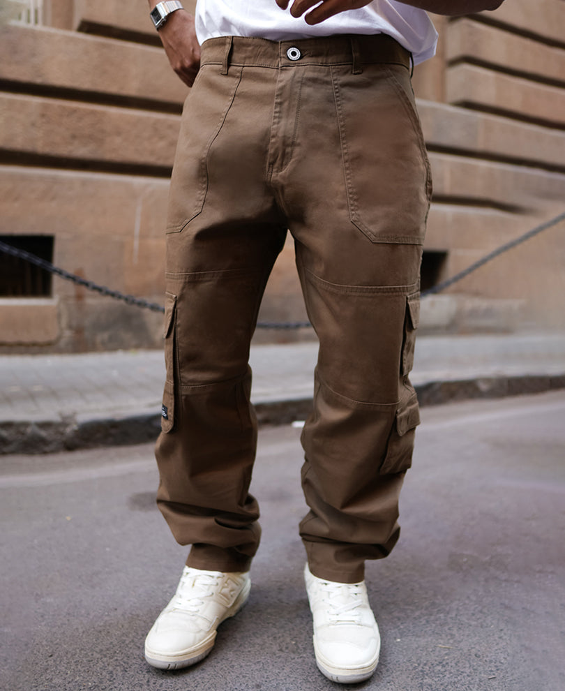Brown Relaxed Fit Side Pocket Cargo Pant