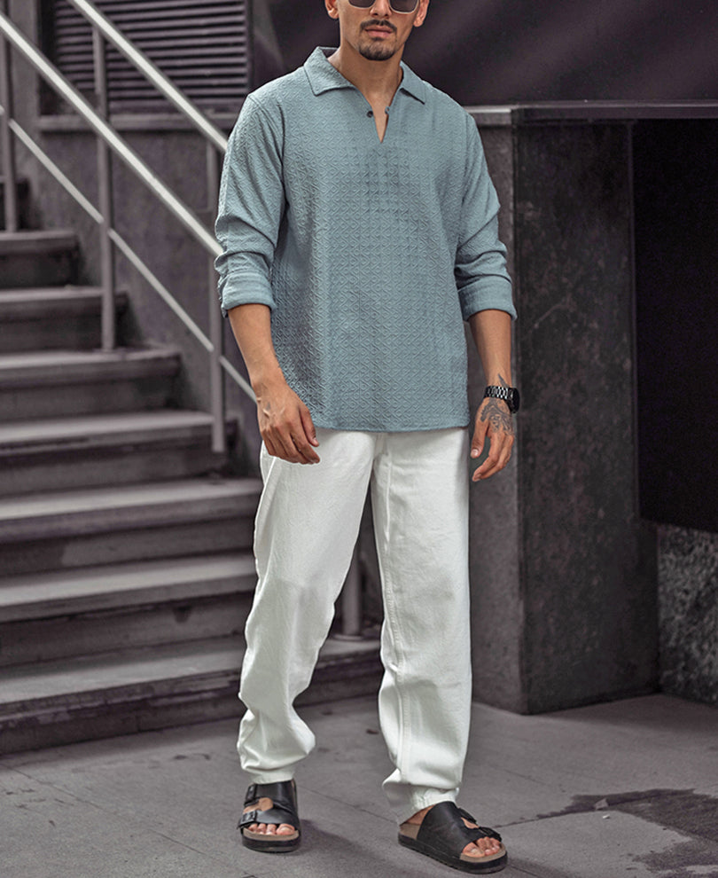 Sky Grey Structured regular fit full sleeves shirt