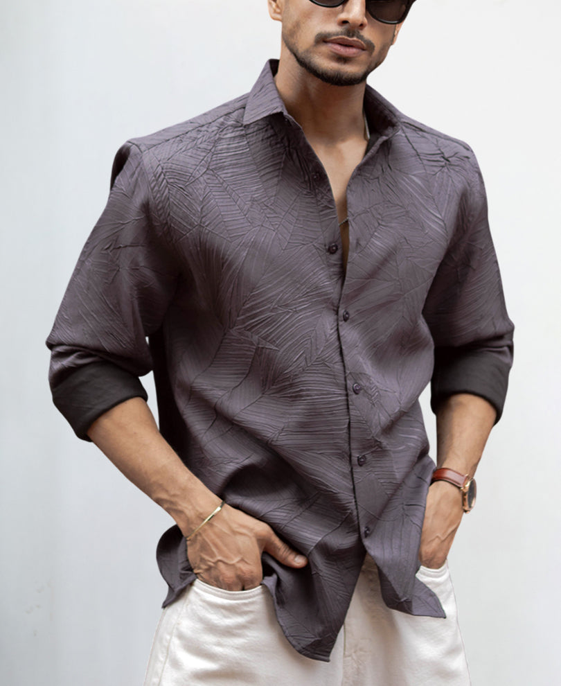 Dark Grey Regular Fit Full Sleeves Shirt.