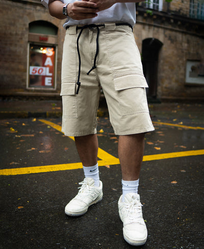 Cream Baggy Cotton Shorts