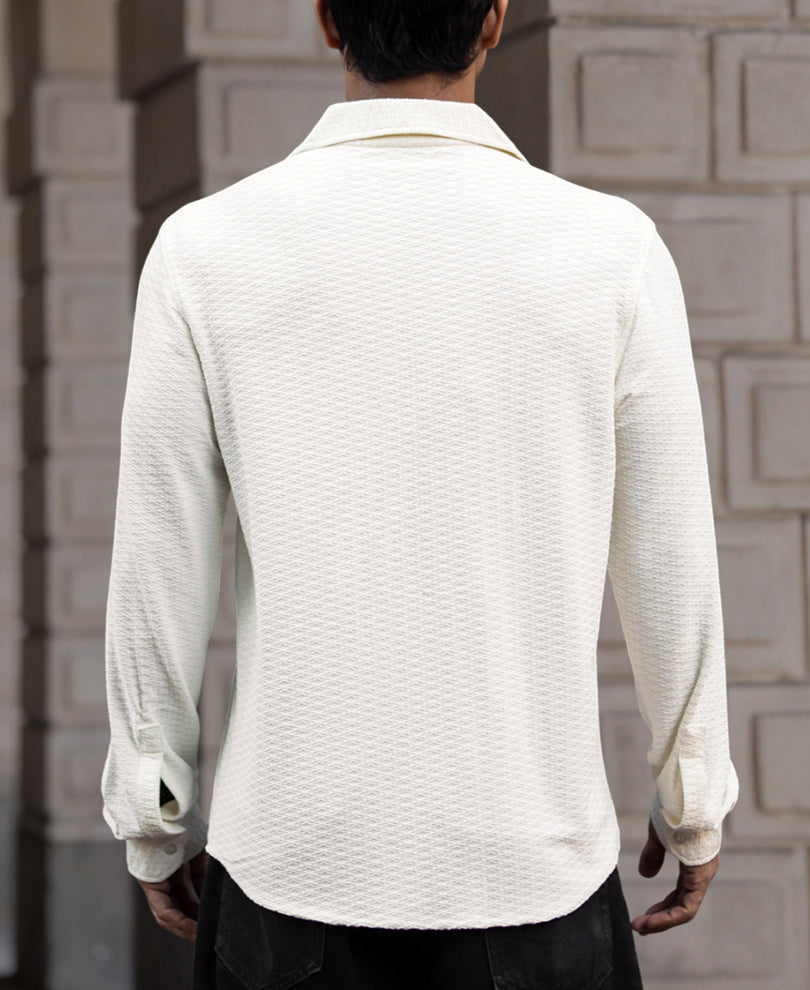 White Structured Full Sleeves Regular Fit Shirt