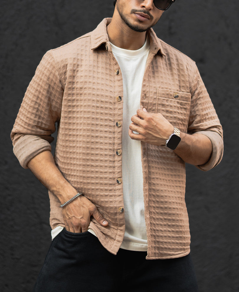 Dark Beige Regular Fit Full Sleeves Shirt