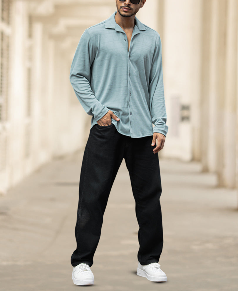 Sky Blue Regular Fit Plain Full Sleeves Shirt