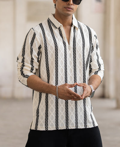 White Structured Stripe Shirt