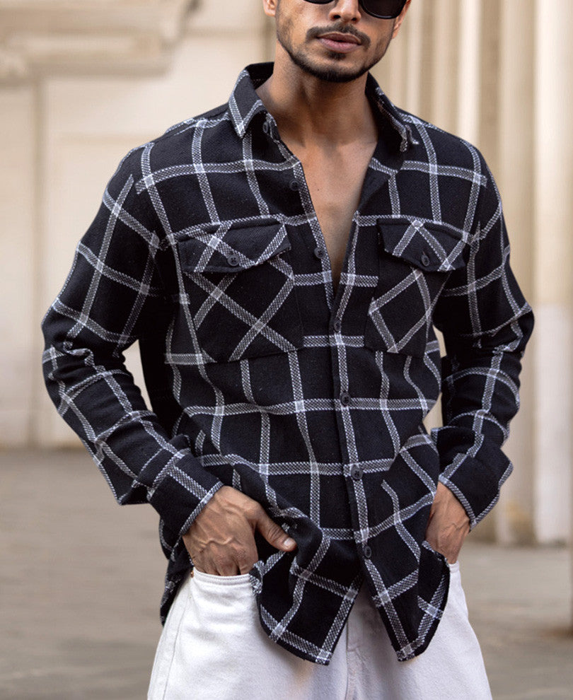 Black Checked Regular Fit Full Sleeves Shirt