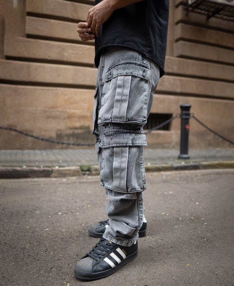 Grey Baggy Fit Cargo Denim Jeans