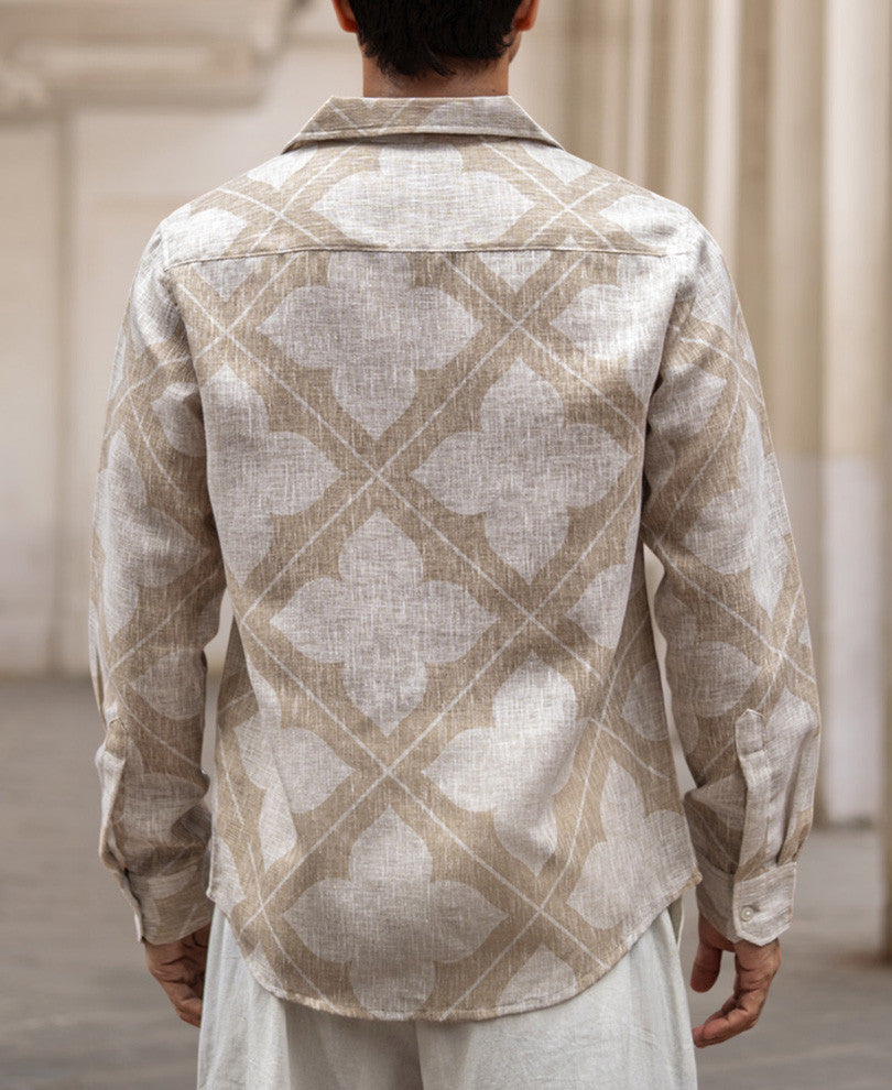 Beige Regular Fit Printed Full Sleeves Shirt