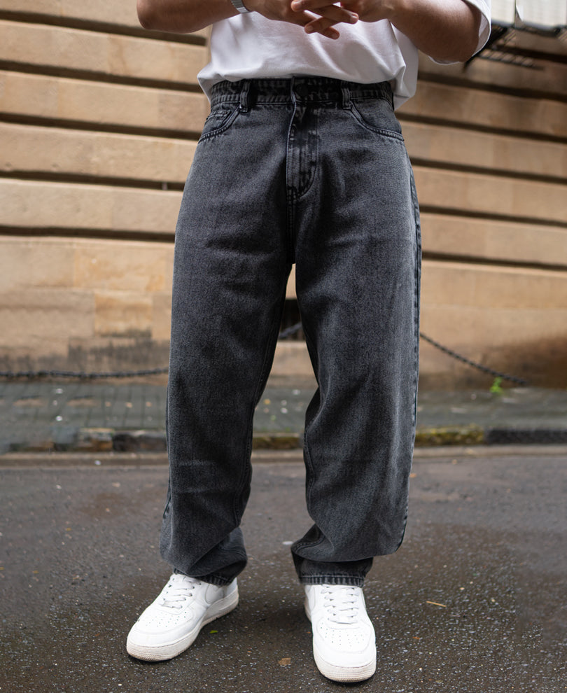 Charcoal Black Basic Baggy Fit Denim Jeans