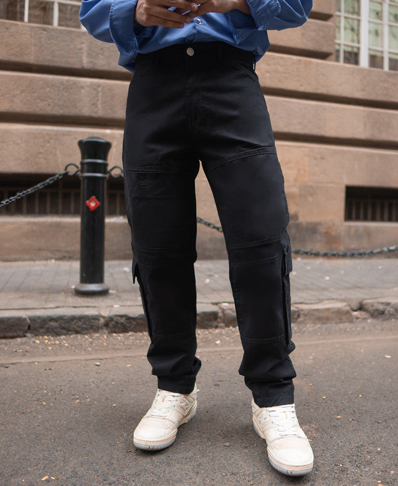 Black Regular Fit Cotton Cargo Pant