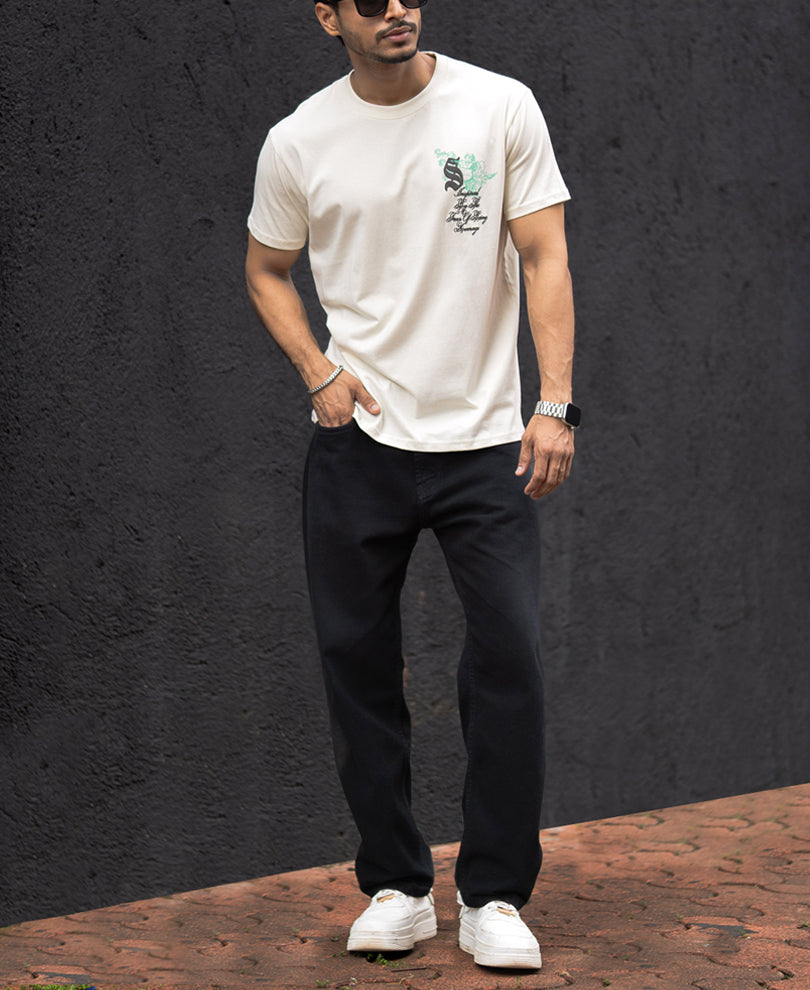 Off-White Printed Regular Fit Half Sleeves T-Shirt