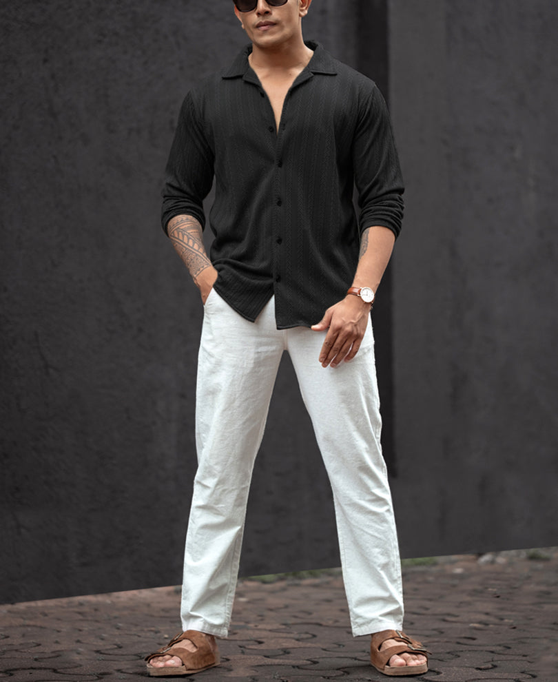Black Structured Regular Fit Full Sleeves Shirt