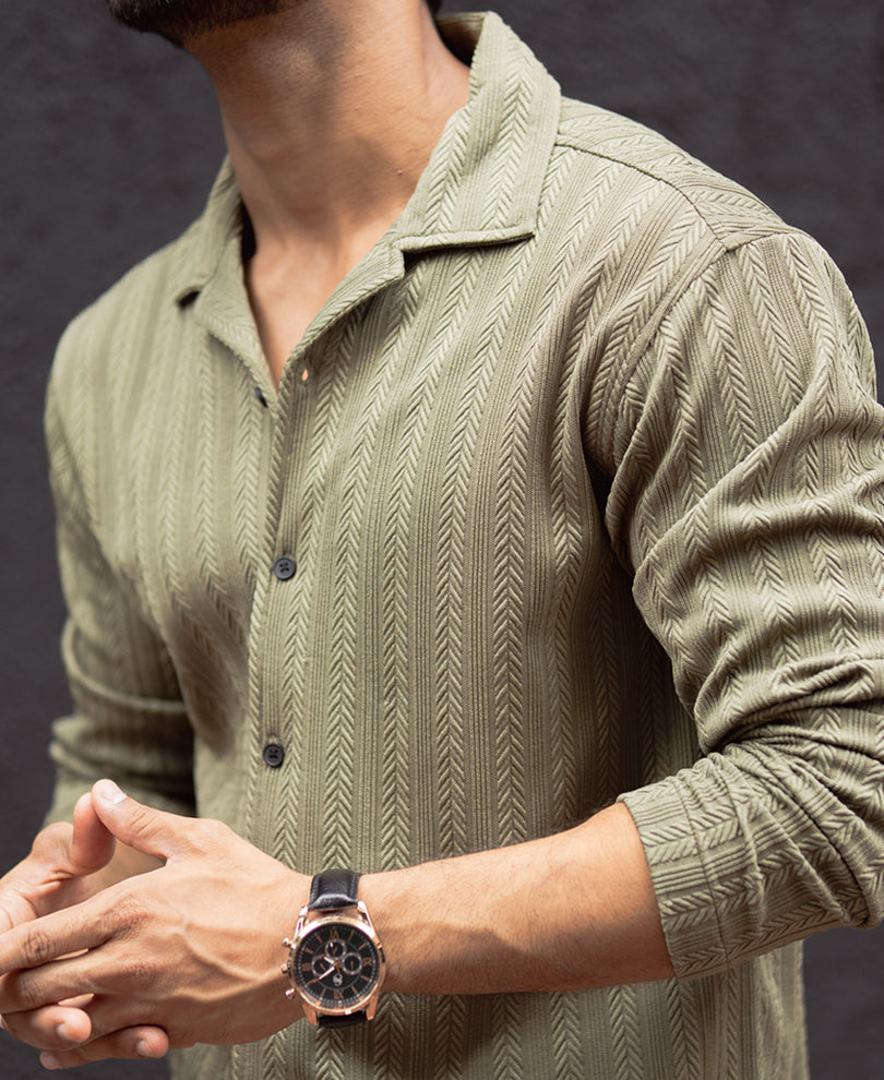 Olive Green Structured Full Sleeves Shirt