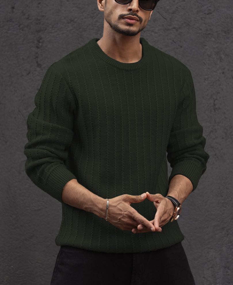 Green Regular Fit Structured Full Sleeves T-Shirt