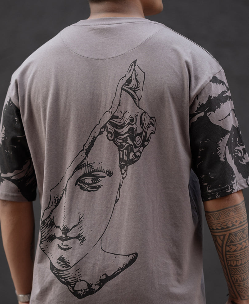 Grey Printed Oversized T-Shirt