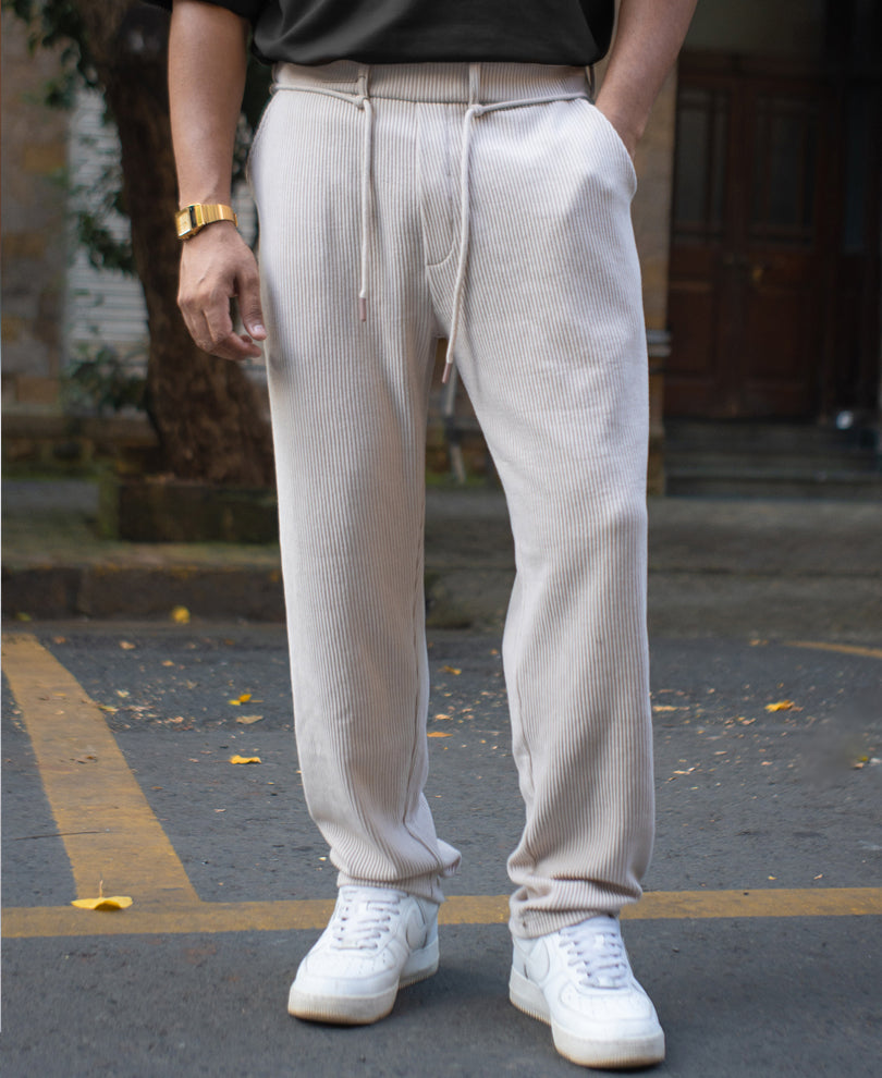 Light Beige Corduroy Regular Fit Track Pant