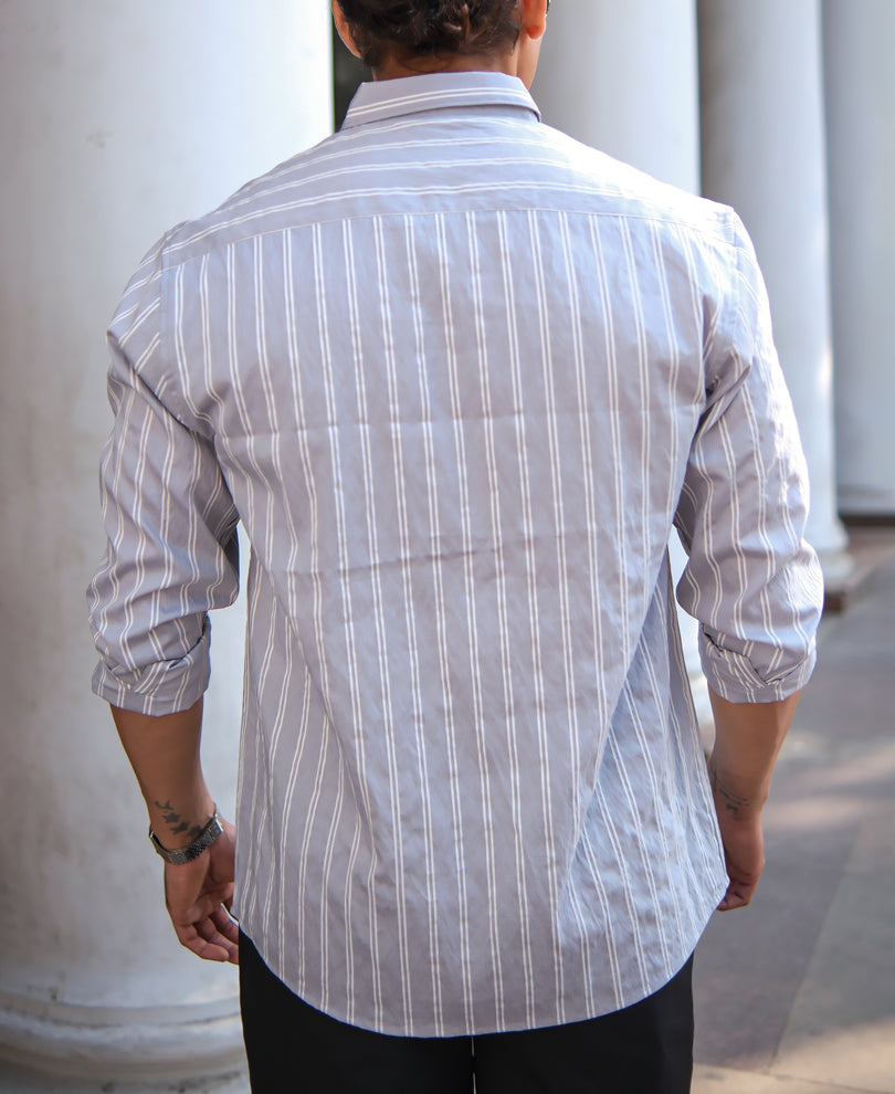 Light Grey Stripes Regular Fit Full Sleeves Shirt