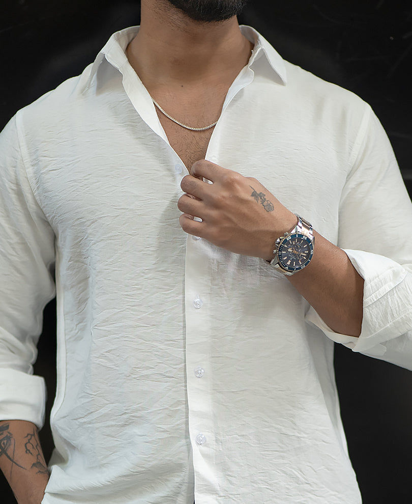 White Full Sleeves Regular Fit Shirt