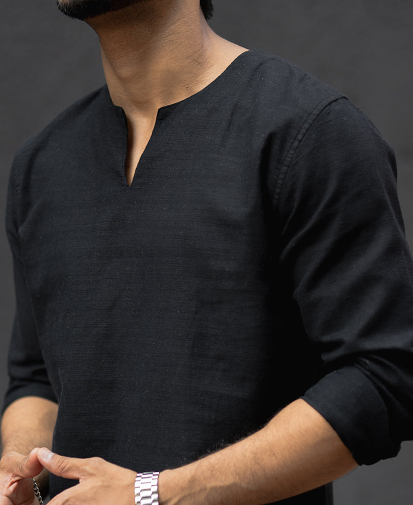 Black Regular Fit Full Sleeves Kurta Style Shirt