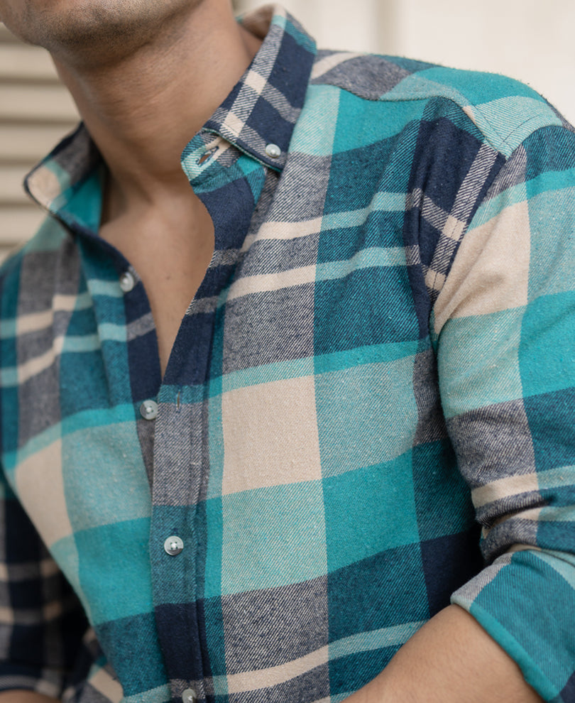 Navy-Teal Checks Shirt