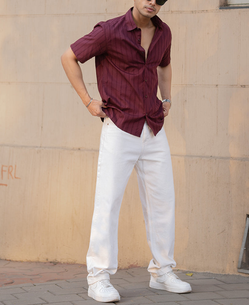 Wine Regular Fit Half Sleeves Shirt