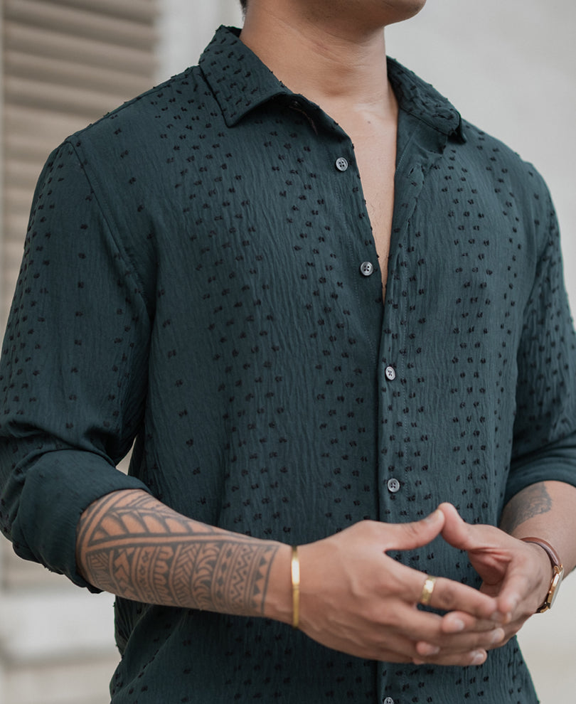 Green Structured Flowy Shirt