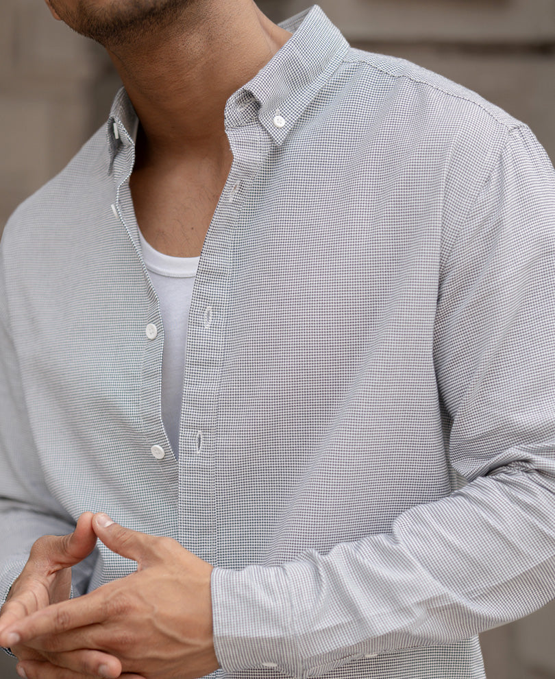 Grey Micro Checks Shirt