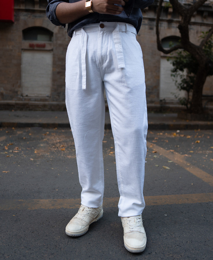 White Regular Fit Cotton Pant