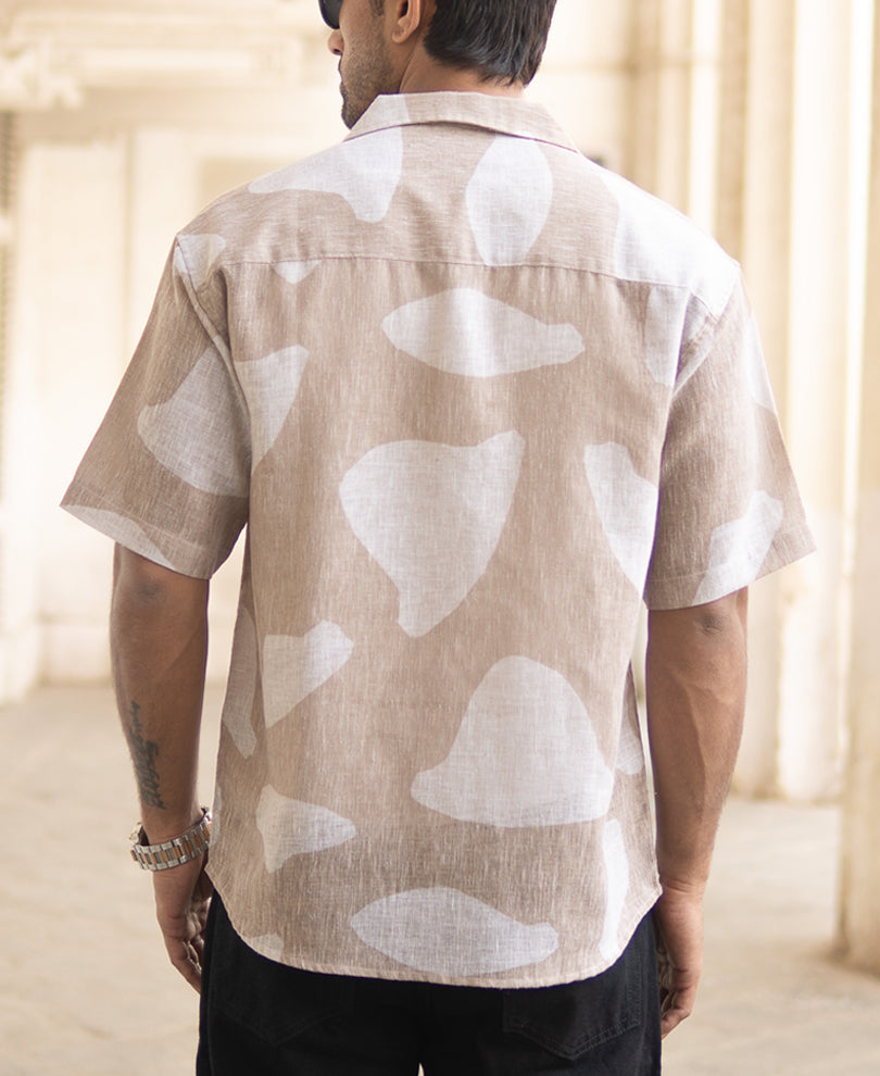 Beige Abstract Oversized Printed Shirt
