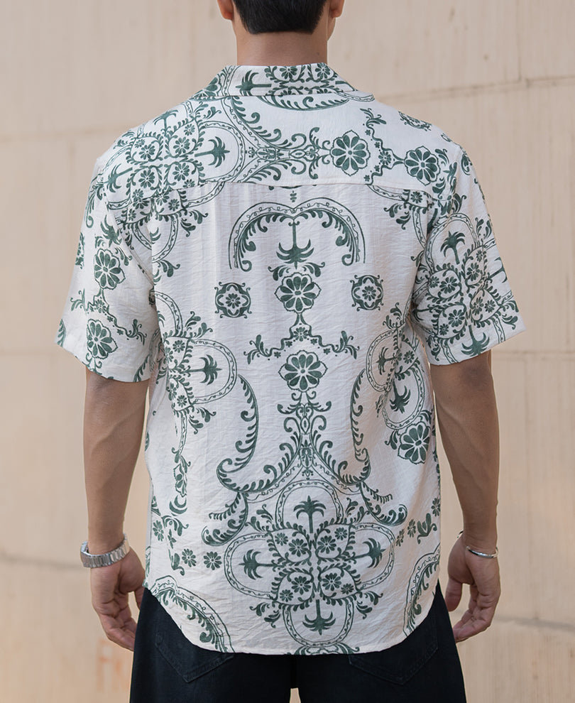 Green Structured Print Shirt