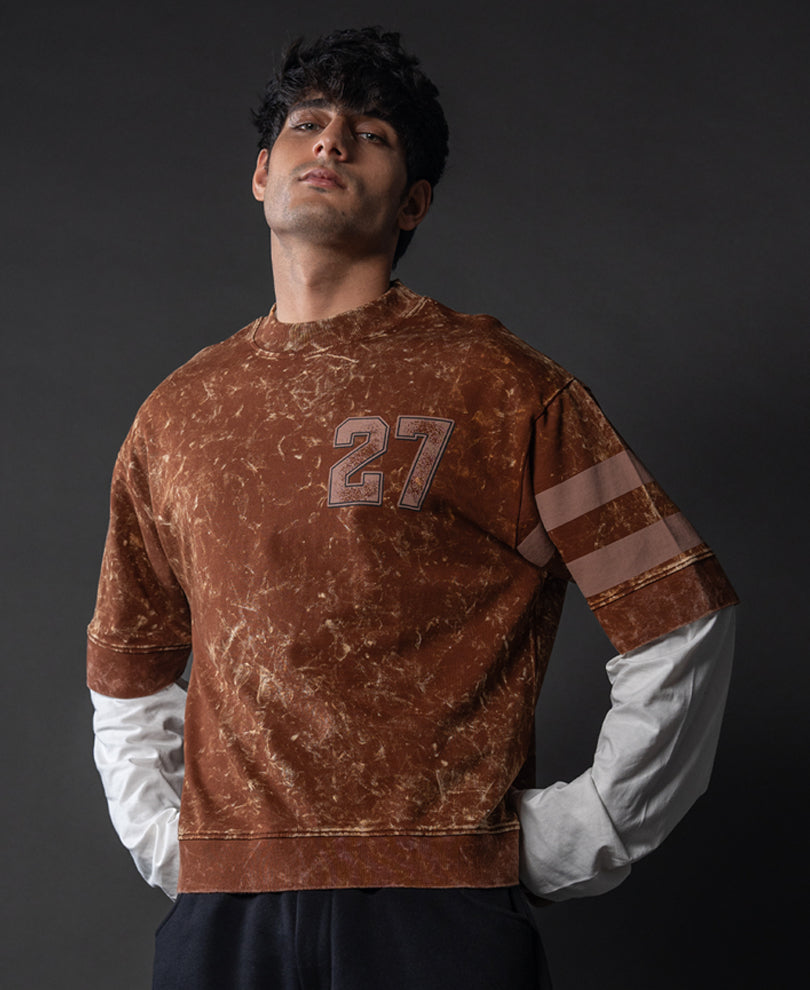 Brown Washed Graphic Oversized T-Shirt.