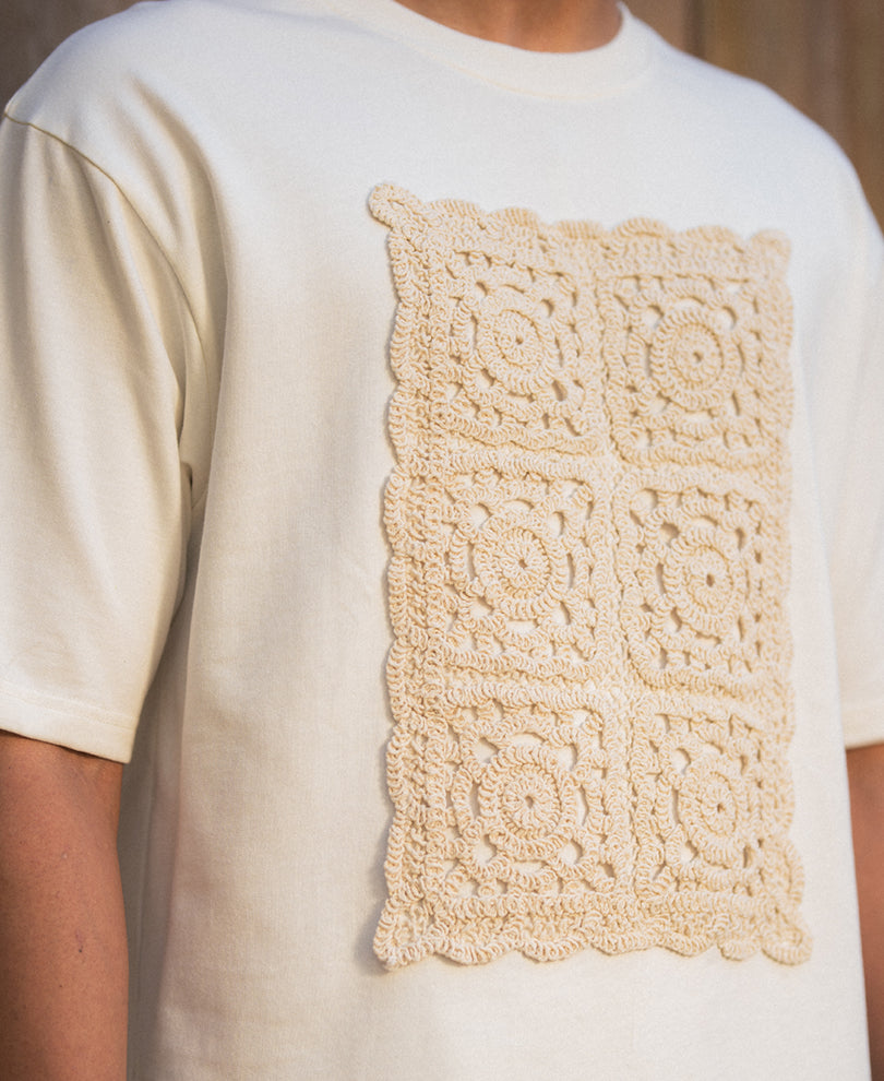 Off White Crochet Patch T-Shirt 100% Cotton