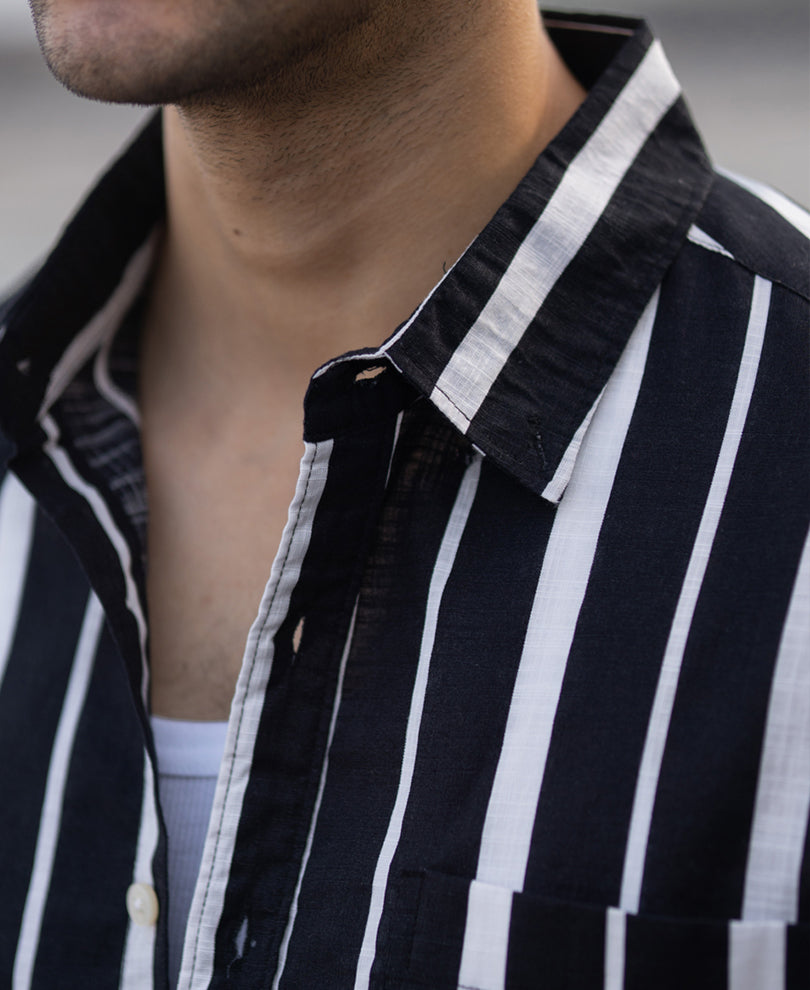 Black Lightweight Striped Shirt