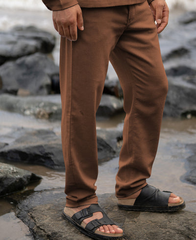Brown Structured Cotton Trouser