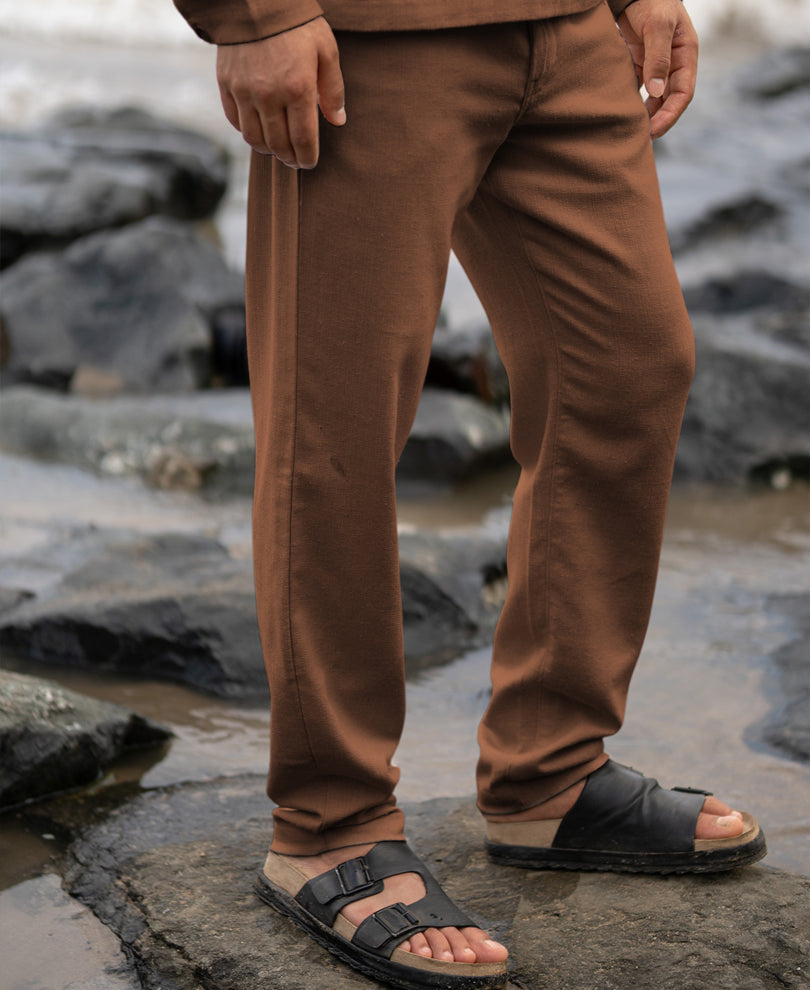 Brown Structured Cotton Trouser