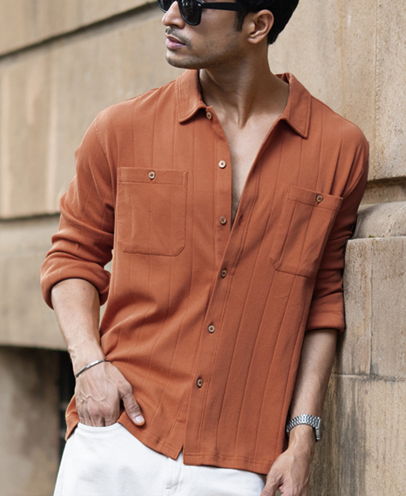 Russet Brown Structure Knit Shirt