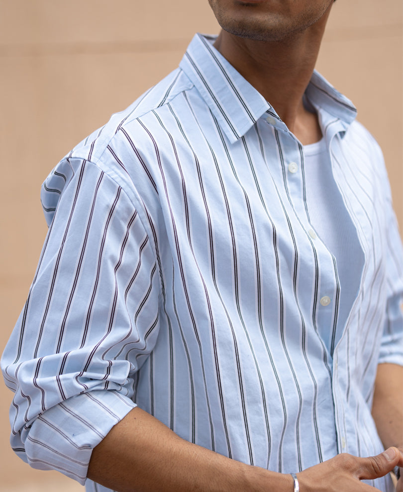 Pale Blue Lightweight Stripe Shirt.