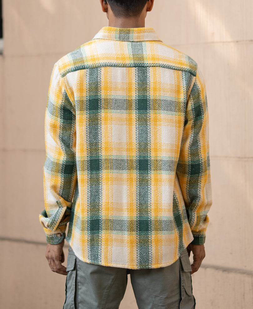 Yellow And Green Structured Checks Shirt