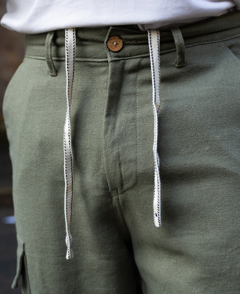 Olive Structured Linen Blend Trouser