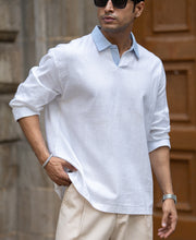 White Contrast Collar Kurta Shirt.