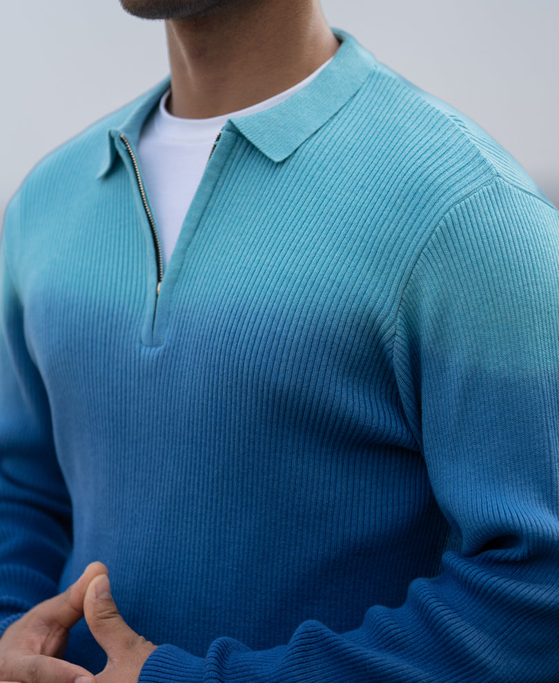 Blue Ombre Structure Cotton Sweatshirt