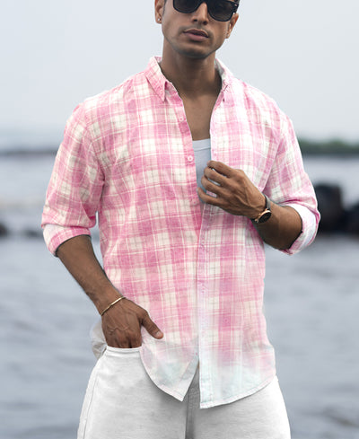 Pink Light Weight Ombre Checks Shirt