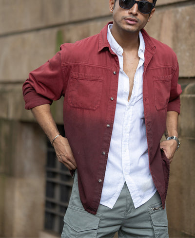 Brick Red Ombre Shirt With Pockets