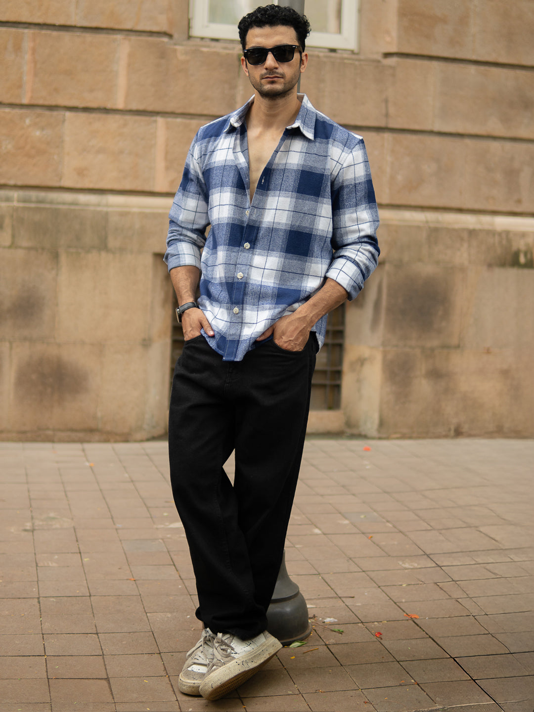Dark Blue Brushed Checks Shirt