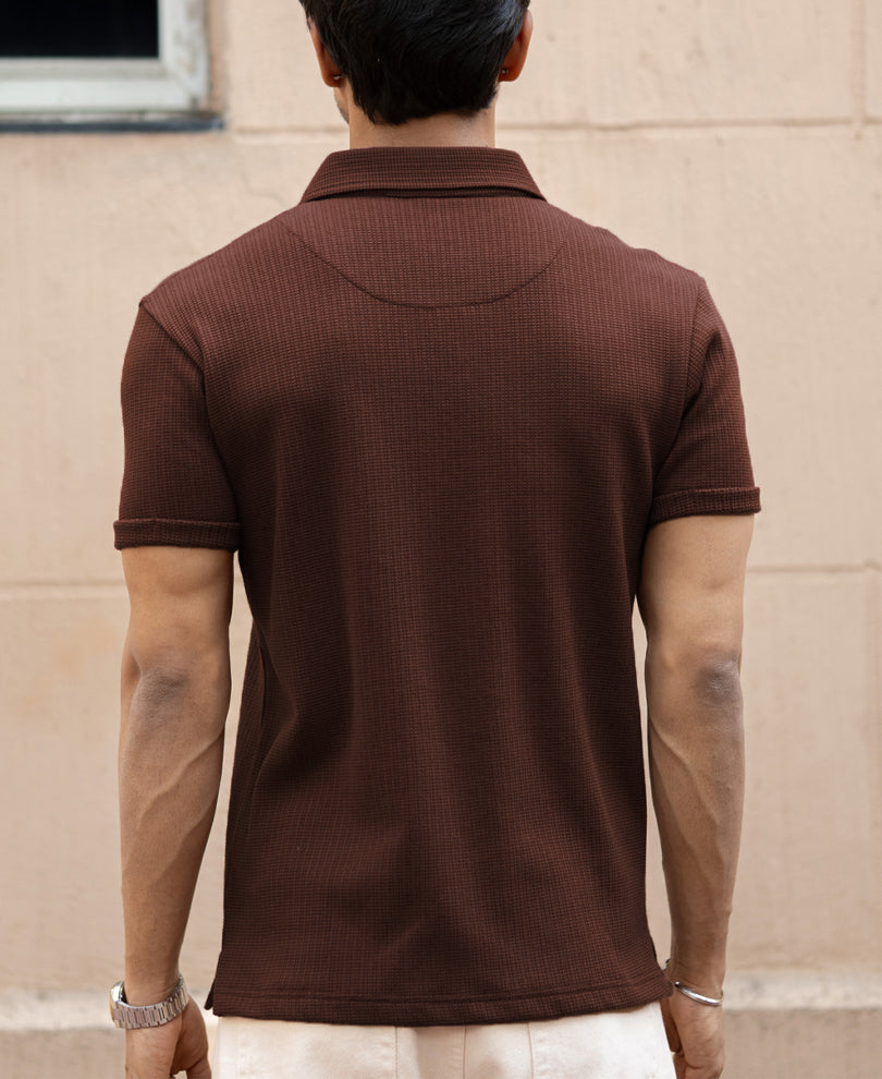 Brown Zipper Polo T-Shirt.