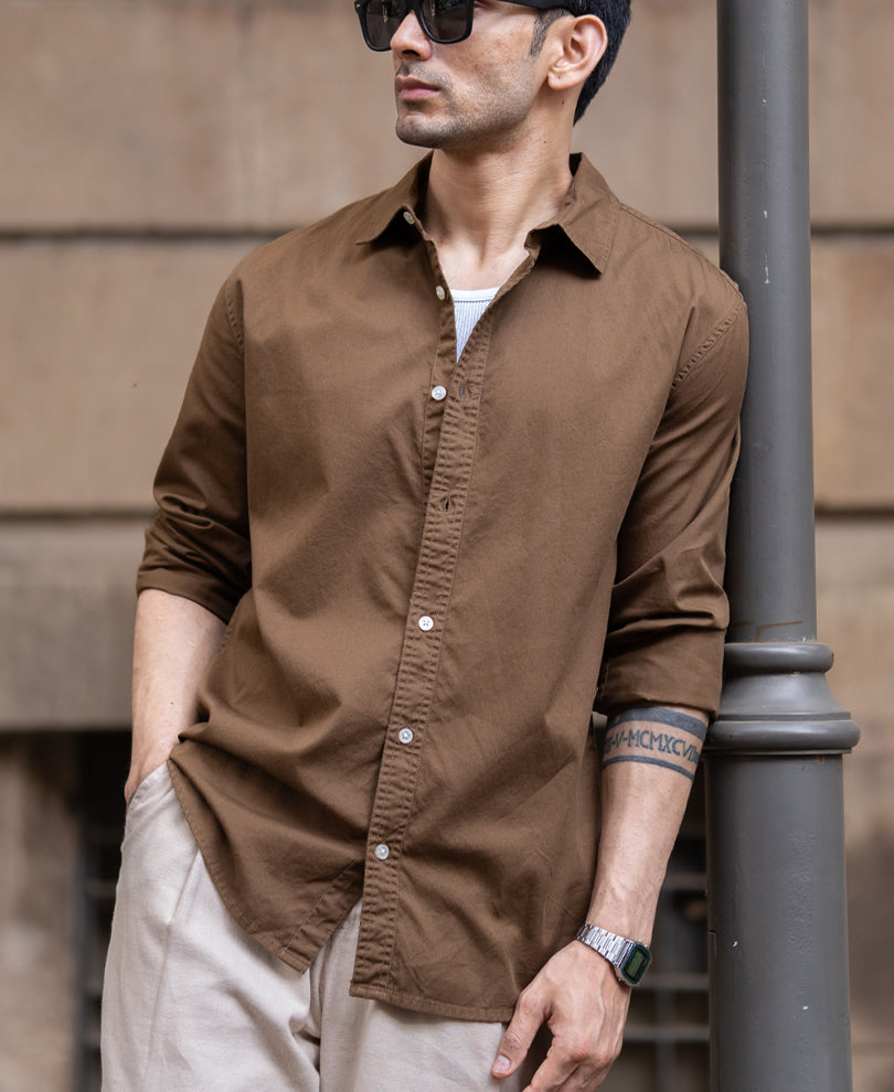 Tan Brown Washed Shirt.