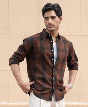 Dark Brown Structured Checked Shirt