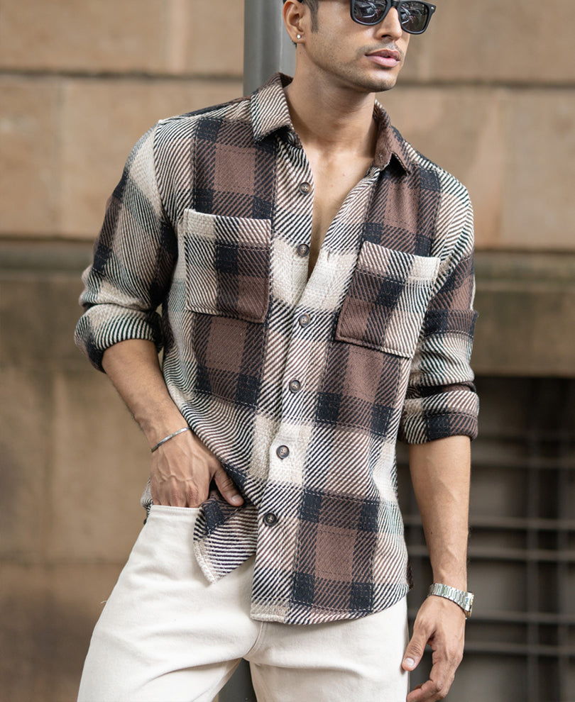 Brown Twill Check Shirt